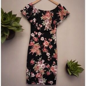 Lovely Cecy Floral Ruffle Top Stretchy Dress Juniors Size L Large